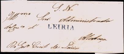 Leiria LRA 2 azul  - Carta de Leiria para Alcobaça em 06-08-1845